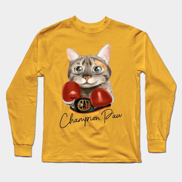 cat with boxing gloves and champion belt Long Sleeve T-Shirt by stark.shop